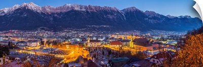 Austria, Tyrol, Innsbruck, city view with the Wilten Basilica and Wilten Abbey Church