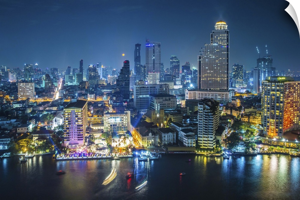 Bangkok Skyline and Chao Phraya river, Bangkok, Thailand.