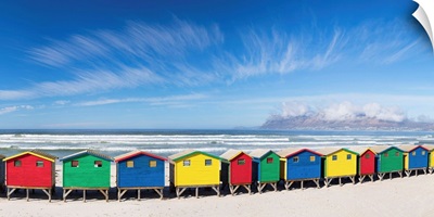 Beach huts on Muizenberg beach, Cape Town, Western Cape, South Africa