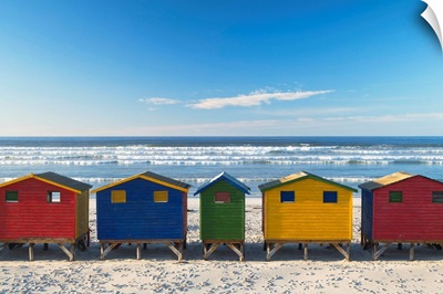 Beach huts on Muizenburg beach, Cape Town, Western Cape, South Africa