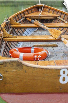 Beautiful Old Wooden Rowing Boats On Lake Braies, South Tyrol, Italy