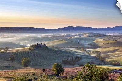 Belvedere And Countryside At First Light, San Quirico d'Orcia, Tuscany, Italy