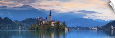 Bled Island with the Church of the Assumption and Bled Castle, Slovenia