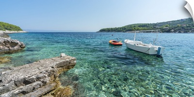 Boats At The Little Pier Of Tankaraca Cove In Summer, Vela Luka, Korcula Island, Croatia
