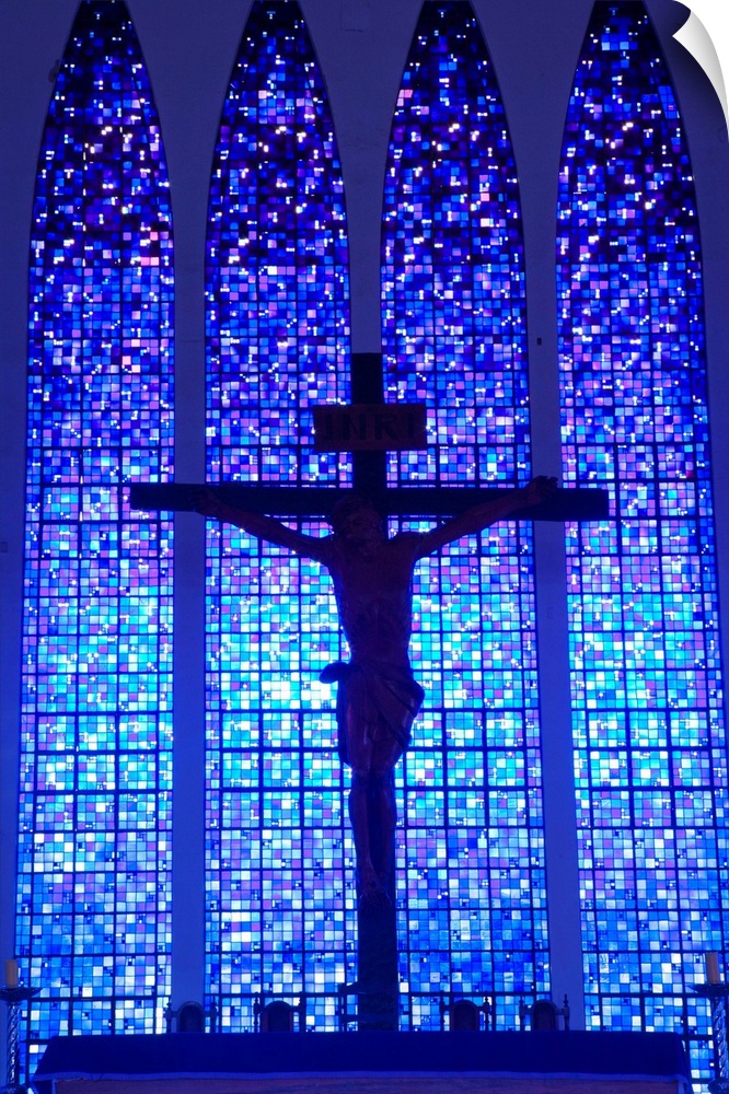South America, Brazil, Brasilia, Distrito Federal, the Santuario Dom Bosco church showcasing the stained glass by architec...