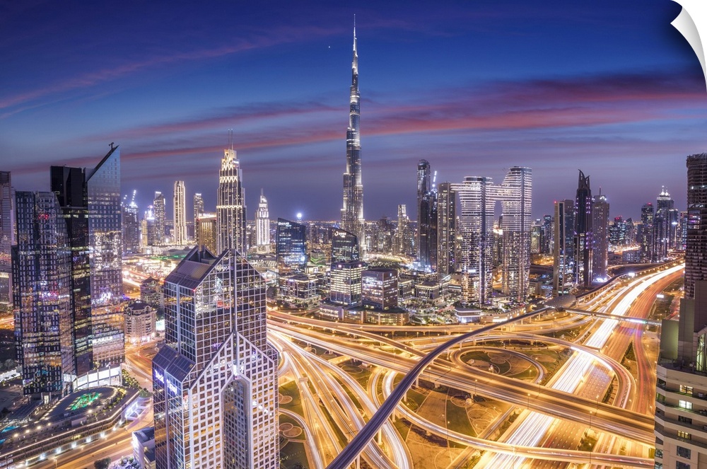 Burj Khalifa and Sheikh Zayad Road, Downtown, Dubai, United Arab Emirates.