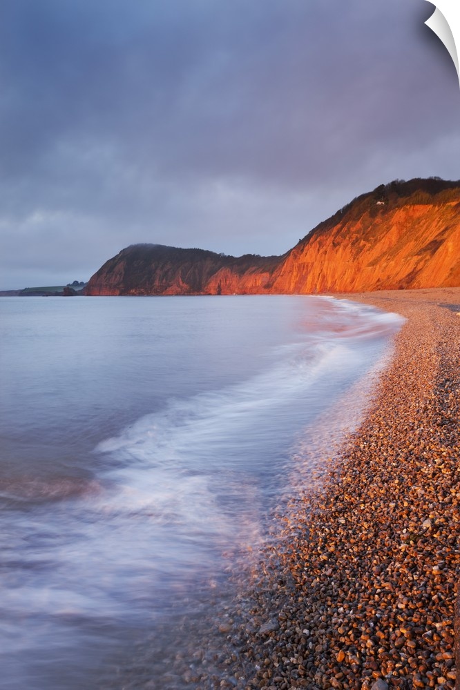 Burning red cliffs at Sidmouth on the Jurassic Coast, Devon, England. Winter