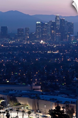 California, Los Angeles, downtown view from Baldwin Hills, dawn