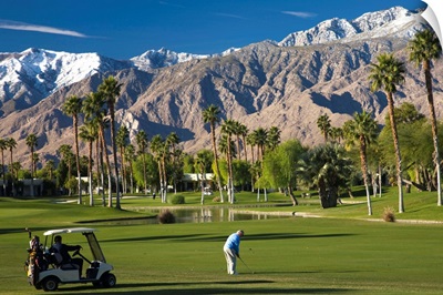 California, Palm Springs, Desert Princess Golf Course and Mountains, winter