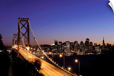 California, San Francisco, Oakland Bay Bridge and City Skyline