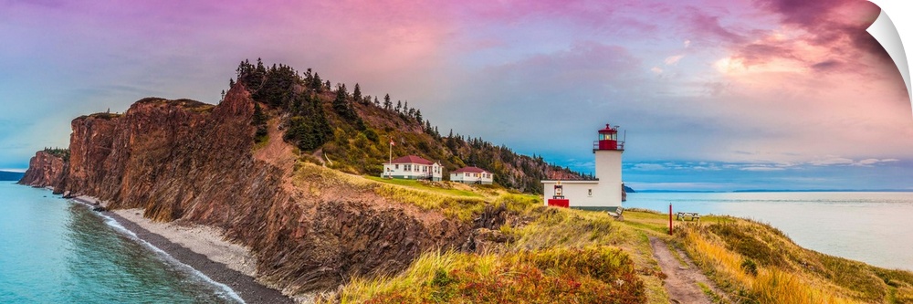 Canada, Nova Scotia, Advocate Harbour, Cape D'or Lighthouse On The Bay Of Fundy, Dusk.