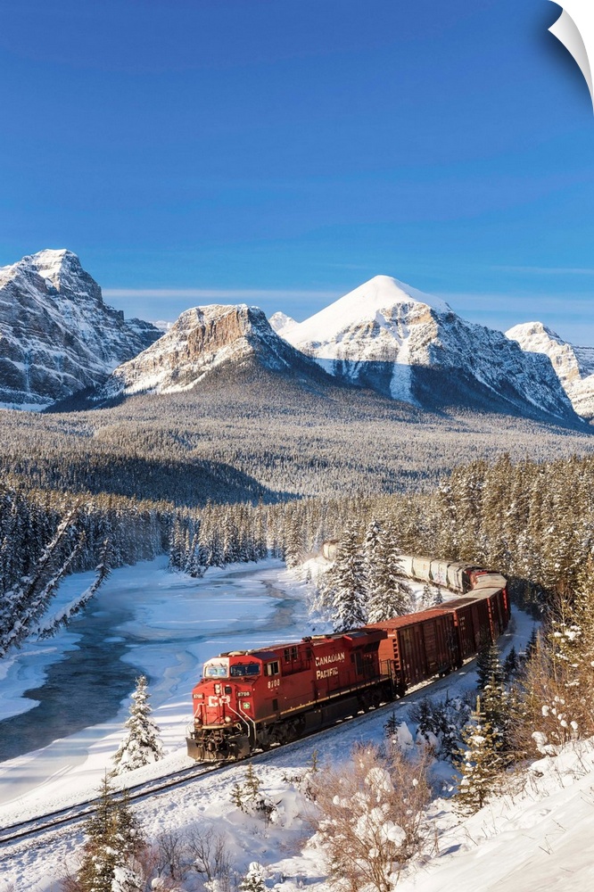 Canadian Pacific Train In Winter, Morant's Curve, Banff National Park, Alberta, Canada