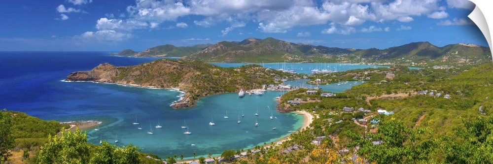 Caribbean, Antigua, English Harbour from Shirley Heights.