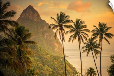Caribbean, St Lucia, Petit (near) and Gros Piton Mountains