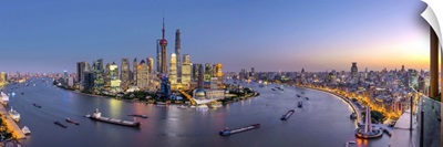 China, Shanghai, Pudong District Skyline across Huangpu River