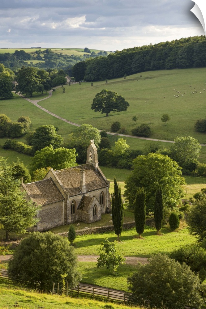 Church of St Mary the Virgin surrounded by beautiful countryside, Lasborough in the Cotswolds, Gloucestershire, England. S...
