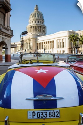 Classic American car with the Cuban flag painted on it, Havana, Cuba