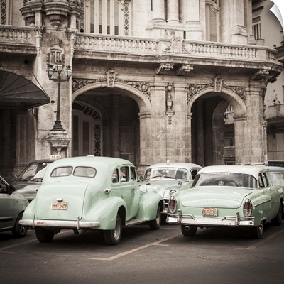 Classic American Cars in front of the Gran Teatro, Parque Central, Havana, Cuba