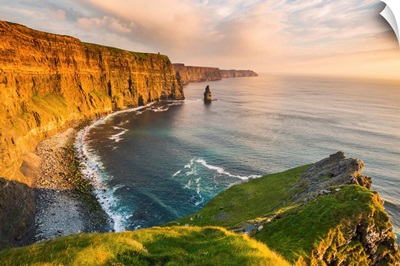 Cliffs of Moher, Republic of Ireland. View of the cliffs towards the O'Brien's Tower