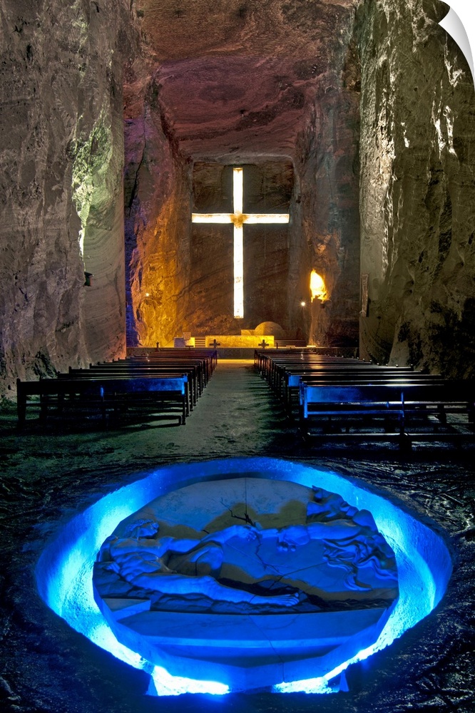 Colombia / Zipaquira / Cudinamarca Province / Salt Cathedral / Main Altar With Cross / The Creation Of Man.Sculpture / Sal...