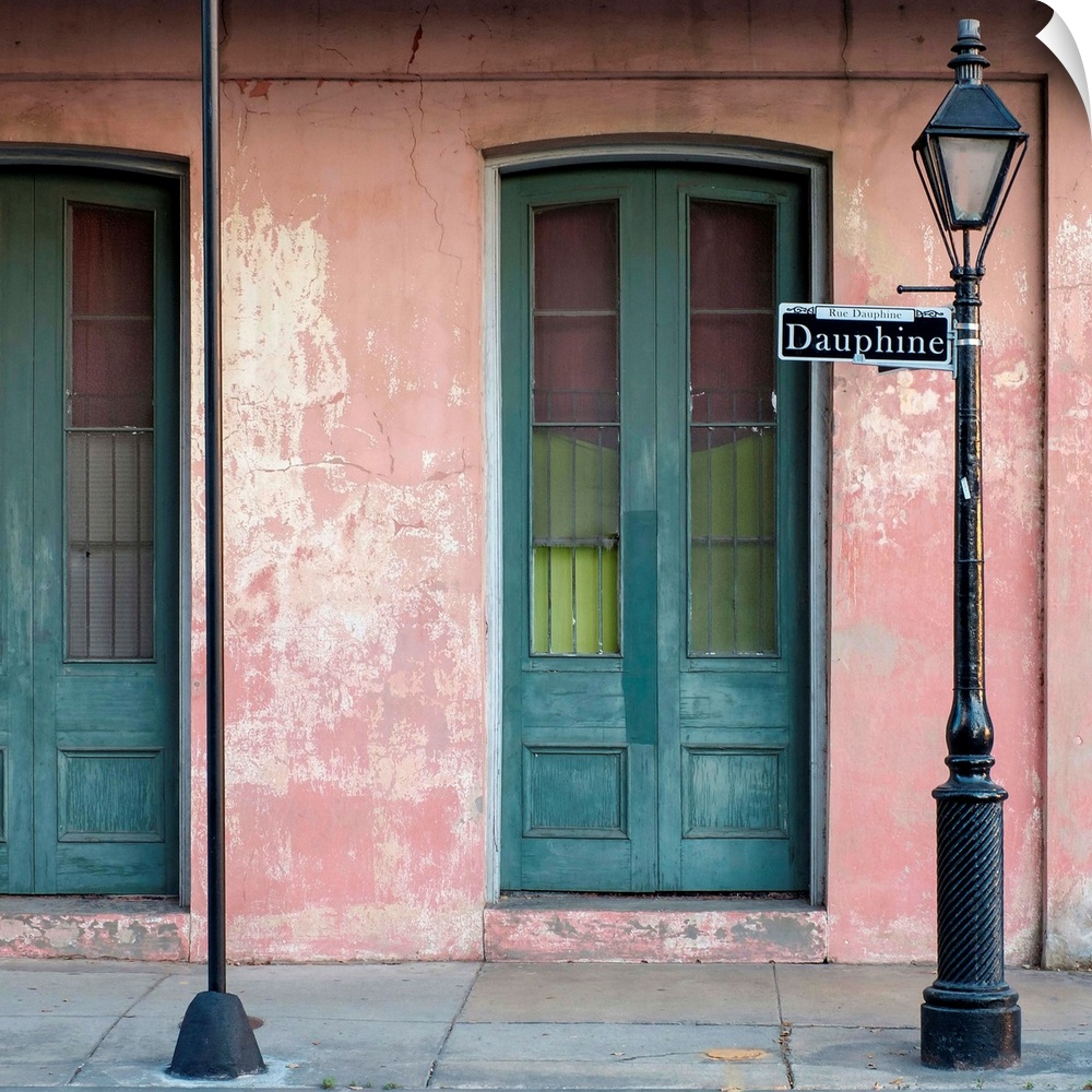 United States, Louisiana, New Orleans. Colorful doors and windows in the French Quarter on Dauphine Street.