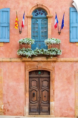 Colorful Ochre Colored Facade Of Mayor's Office, Roussillon, Vaucluse, France