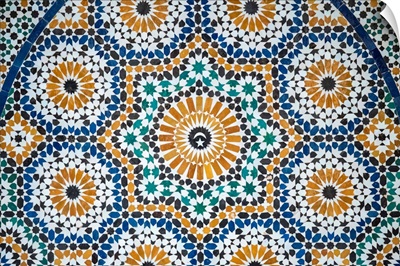 Colorful tiled mosaic at Marrakech Museum, housed in the 19th century Dar Menebhi Palace