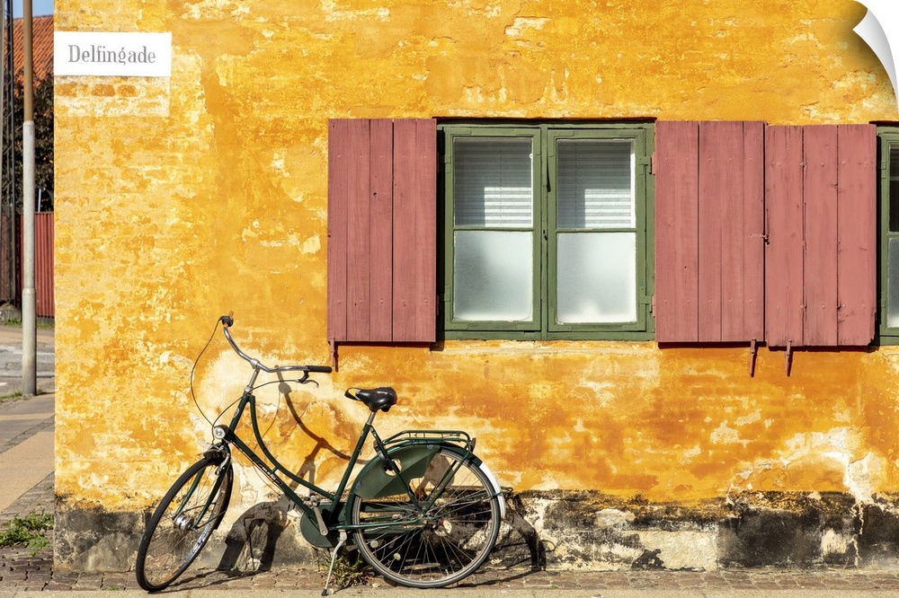Colourful facade of a residential house, former naval barracks, Nyboder, Copenhagen, Denmark.