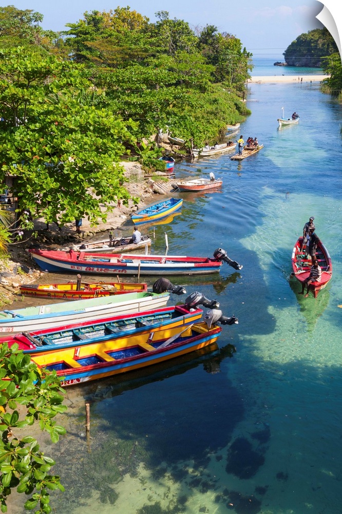 Colourful fishing boats on White River, Ocho Rios, St. Ann Parish, Jamaica, Caribbean