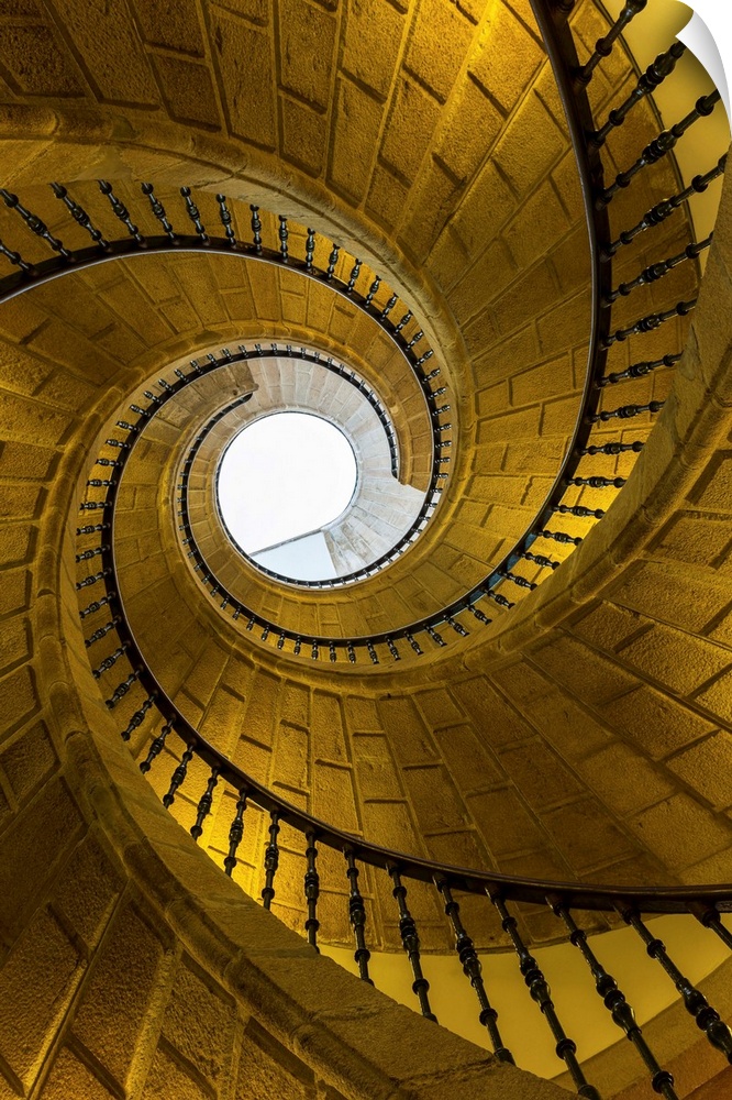 Triple spiral staircase of floating stairs. Convent of Santo Domingo de Bonaval. Santiago de Compostela. Galicia. Spain.