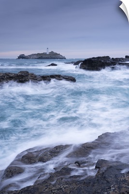 Crashing Atlantic waves near Godrevy Lighthouse, Cornwall, England
