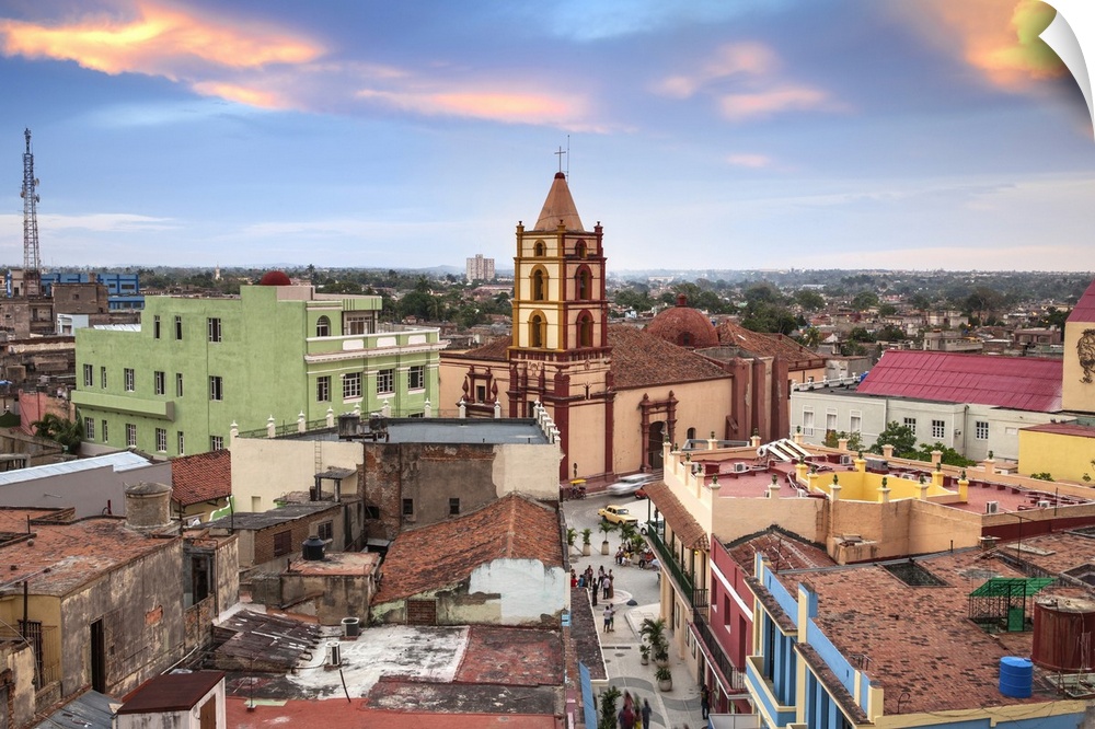 Cuba, Camaguey, Camaguey Province, City view looking towards Iglesia De Nuestra Se..ora De La Soledad