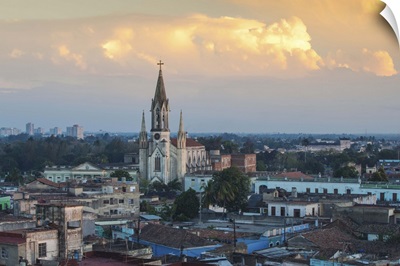 Cuba, Camaguey, View of city looking towards The Sacred Heart of Jesus Cathedral