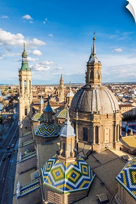 Elevated View Of The Cathedral Of Our Lady Of The Pillar. Zaragoza, Aragon, Spain