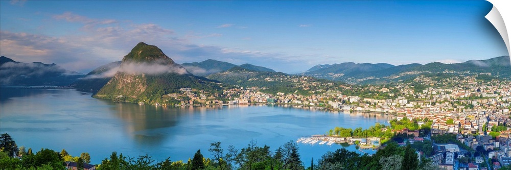 Elevated view over Lugano from Monte Bre, Lugano, Lake Lugano, Ticino, Switzerland.