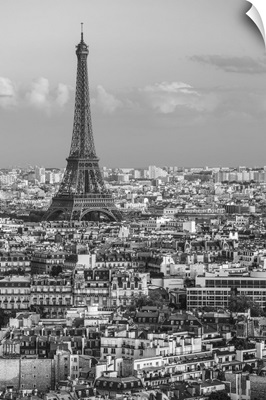 Elevated view over the city with the Eiffel Tower in the distance, Paris, France