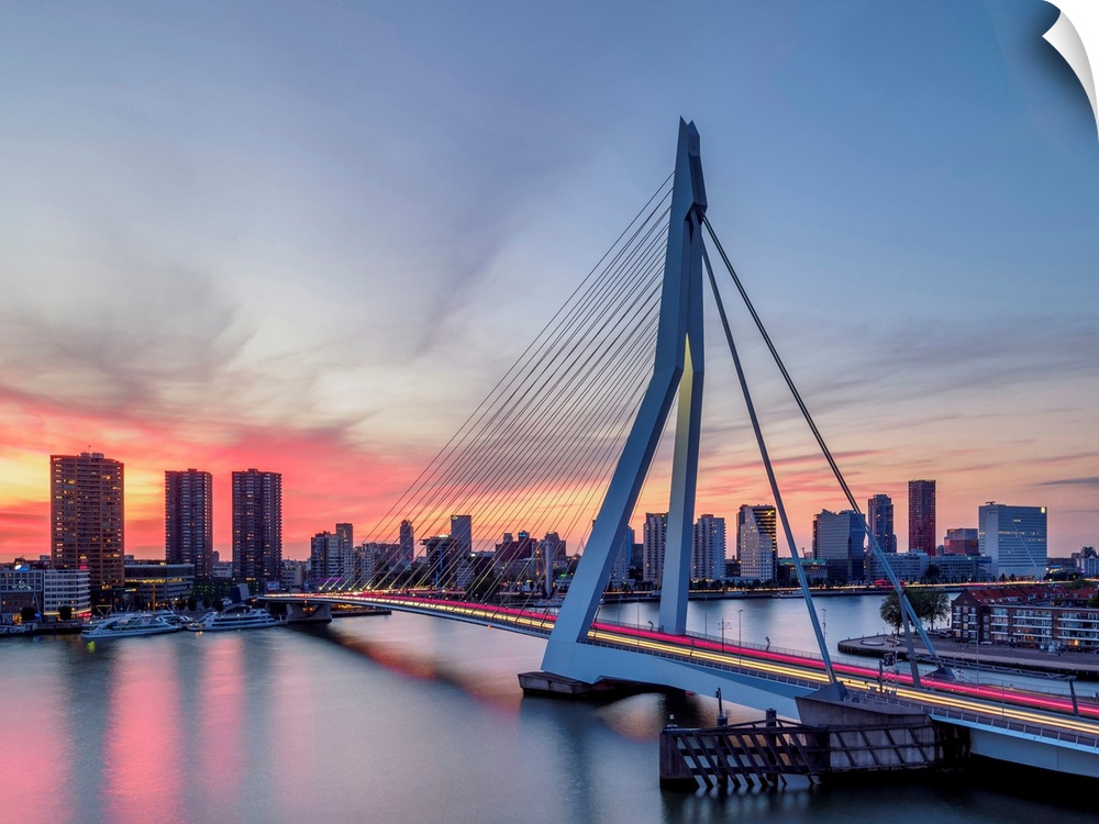 Erasmus Bridge At Sunset, Rotterdam, South Holland, The Netherlands
