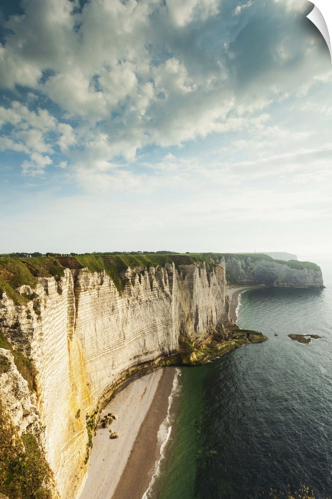 France, Normandy Region, Seine-Maritime Department, Etretat, Falaise De Aval cliffs, elevated view