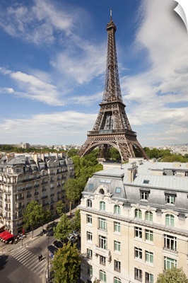 France, Paris, Eiffel Tower, view over rooftops