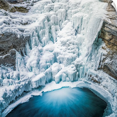 Frozen Lower Johnston Canyon Falls In Winter, Banff National Park, Alberta, Canada