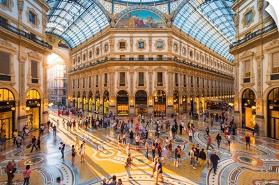 Galleria Vittorio Emanuele II. Tourists walking in the world's oldest shopping mall