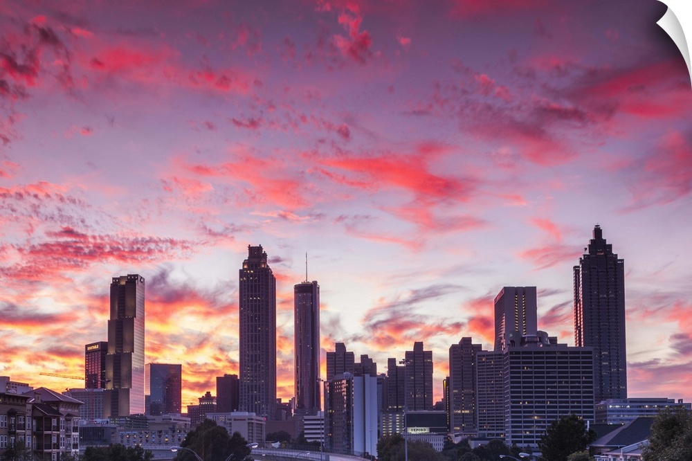 USA, Georgia, Atlanta, city skyline from Interstate 20, dusk