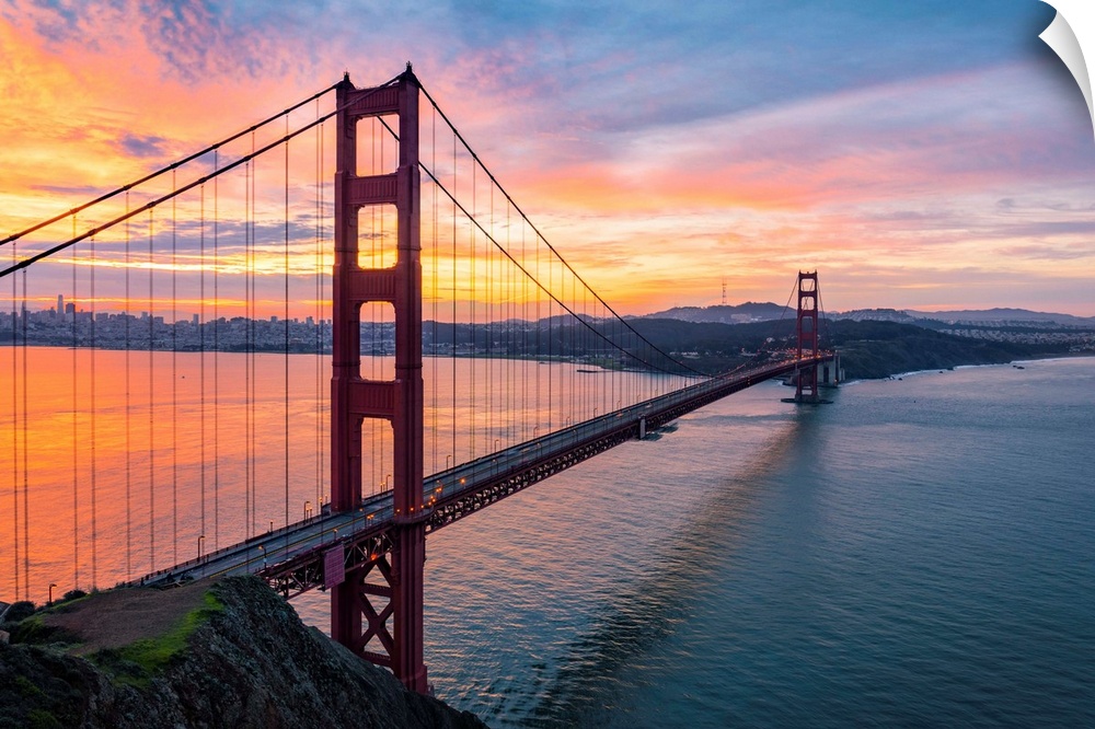 Golden Gate Bridge During Sunrise, Marin County, San Francisco, Northern California, USA.