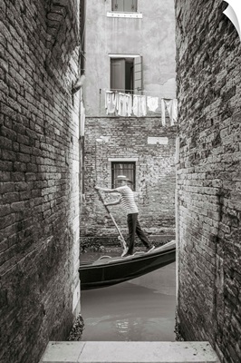 Gondola On A Small Canal, Cannaregio, Venice, Veneto, Italy