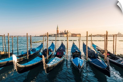Gondolas At St Mark's Waterfront, Venice, Veneto, Italy.