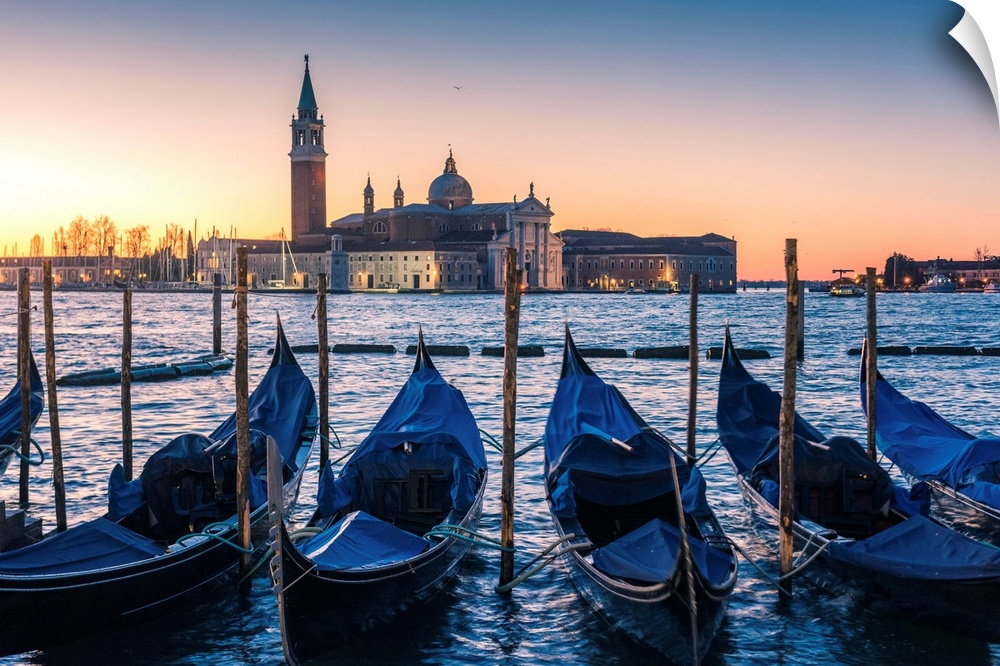 Gondolas On St Mark's Square Waterfront, Venice, Veneto, Italy.