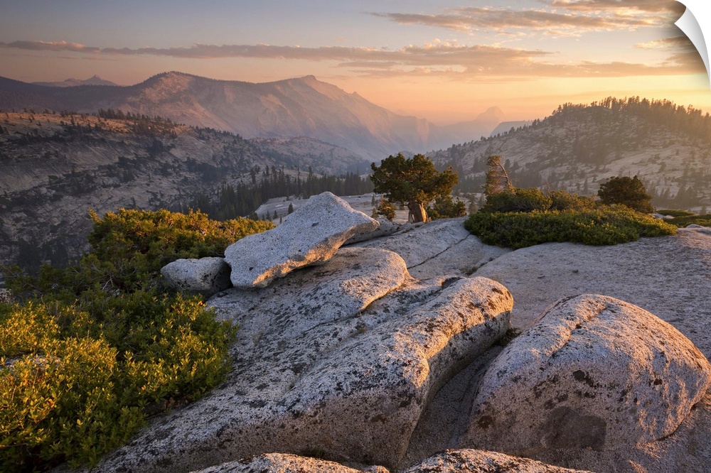 View towards Half Dome at sunset, from Olmsted Point, Yosemite National Park, California, USA. Autumn (October)