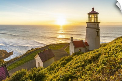 Heceta Head Lighthouse At Sunset. Florence, Lane County, Oregon, USA