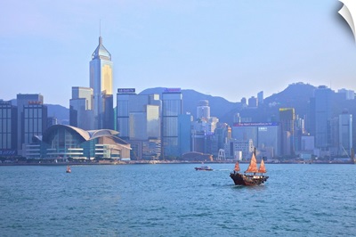 Hong Kong Harbour With Red Sailed Junk, Hong Kong