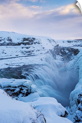 Iceland, Frozen Gullfoss waterfall in wintertime